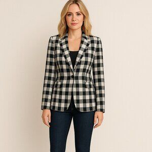 Halogen Tailored Black and White Check Plaid Blazer Jacket 6 Small